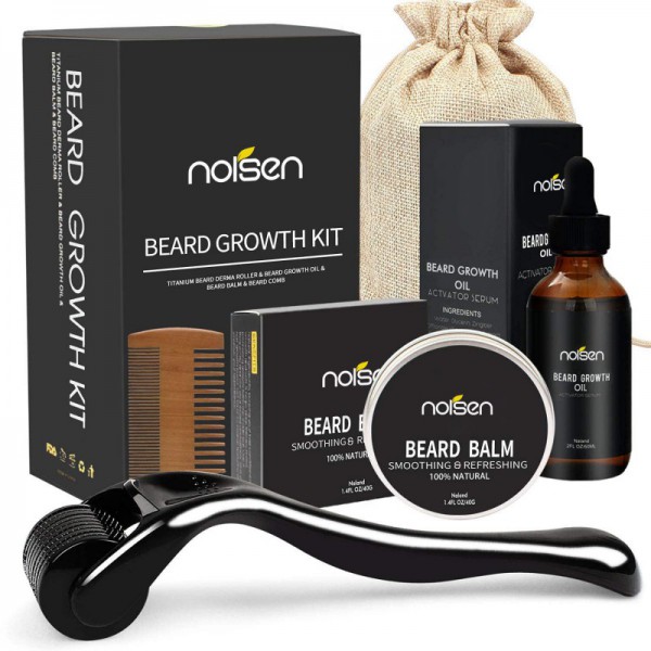 2022 New Beard Kit Oil Growth Brush Balm Grooming for Men Wax Wood Brush Bar Black Soft Coconut Big boar bristle upgraded mens