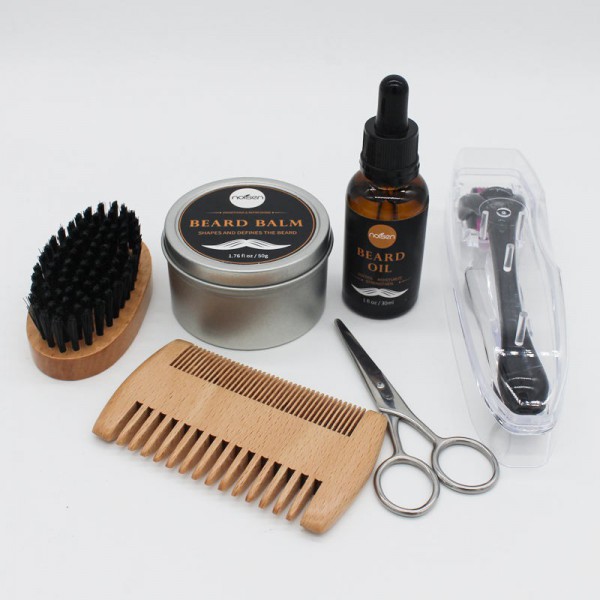 Amazon Hot Selling Private Label Beard Growth Kit Growth Beard Oil Serum Roller Beard Balm Grooming Care Gift Set